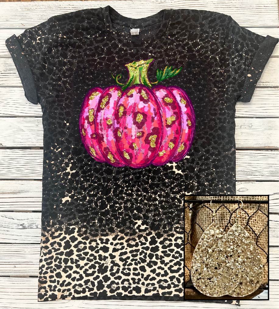 Bleached Pink Pumpkin Leopard Tee