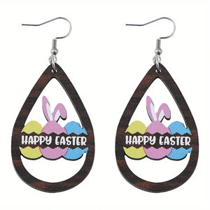 Happy Easter Wood Earrings