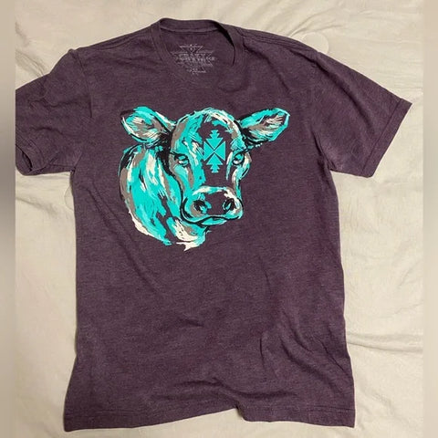 Aztec Cow Maroon Tee