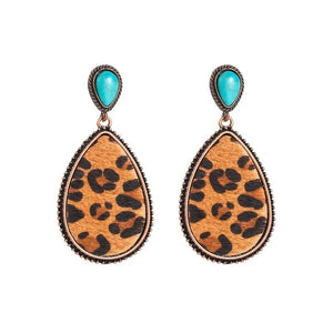 Turquoise Leopard Hair On Hide Earrings