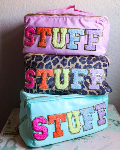 "STUFF" Glitter Patch Makeup Bags