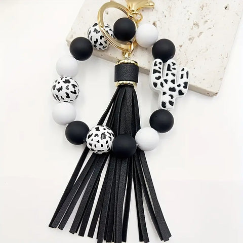 Black/White Cactus Silicone Keyring