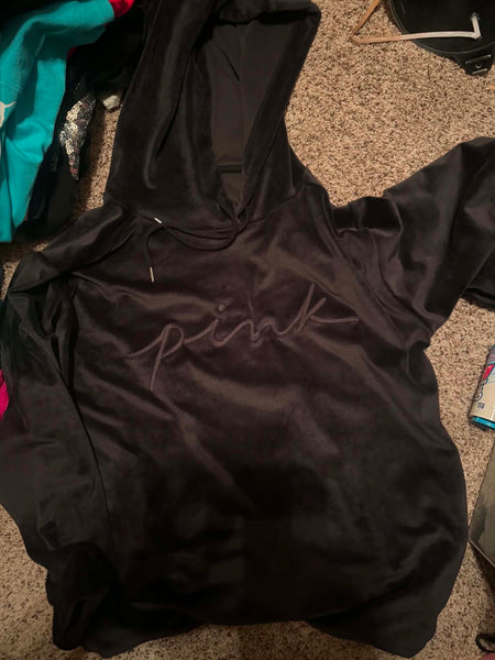 NWOT Black  Victoria Secret (Pink) Velour Hoodie-MEDIUM