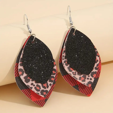 Multi Layer Plaid/Leopard Earrings