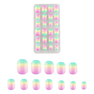 Rainbow Ombre Glitter Fake Nails