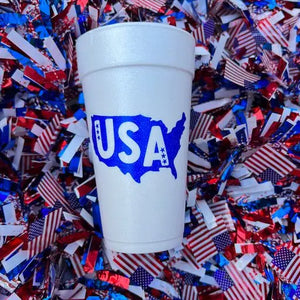USA Patriotic America Outline Blue Foam Cups