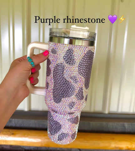 Purple Rhinestone Cow 40oz Tumbler