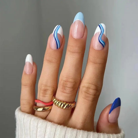 Blue/White Press On Nails