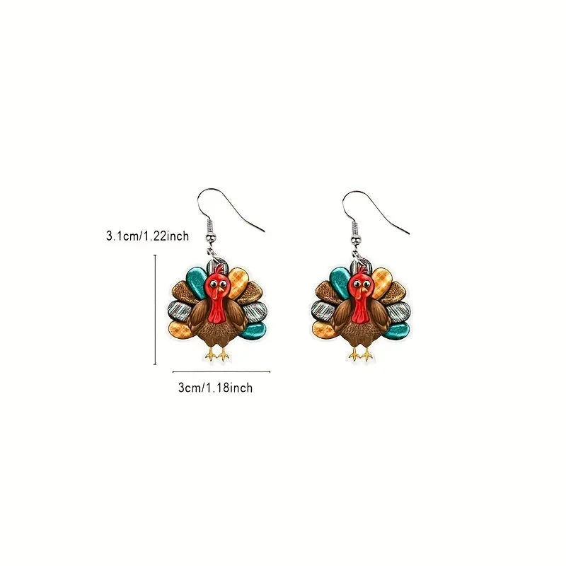 Whimsical Wood Turkey Earrings