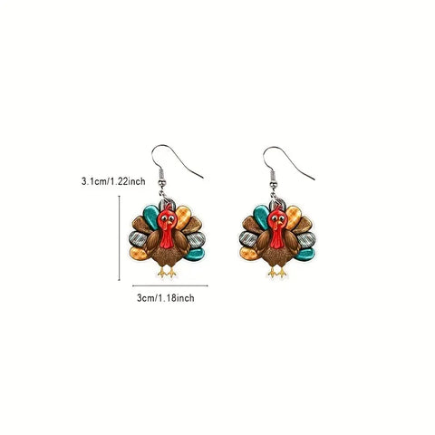 Whimsical Wood Turkey Earrings