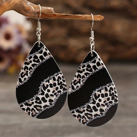 Leopard Black Wood Earrings