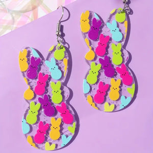 Clear Colorful Bunny Shaped Earrings