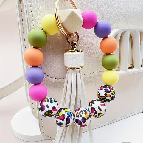 Multi Color Leopard Silicone Bead Keychain