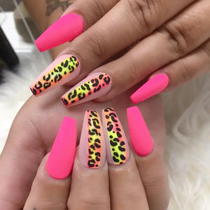 24 Pcs Leopard Print Pink Fake Nails
