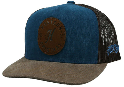 "Spur" Hooey Blue / Brown 5-Panel Trucker with Brown Circle Patch - OSFA