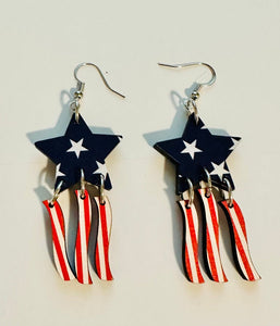 Wooden Star Spangled Earrings