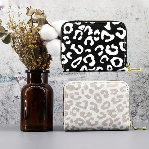 White Leopard Zip Card Wallet