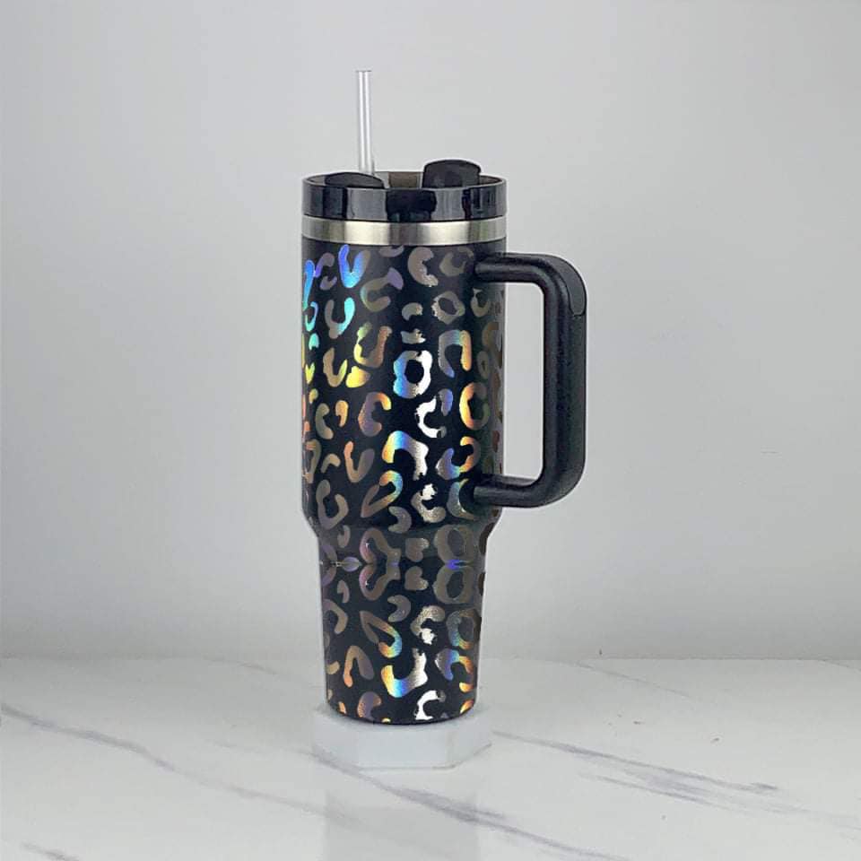 Holographic Black Leopard Tumbler