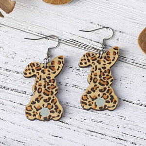 Leopard Wood Bunny Earrings