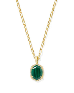 Daphne Gold Pave Frame Short Pendant Necklace in Green Malachite