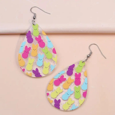 Clear Colorful Bunny Earrings