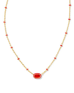 Mini Elisa Gold Enamel Frame Short Pendant Necklace in Red Illusion