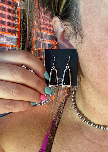 Sterling Silver Pearl & Black Onyx Dangle Earrings