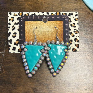 Turquoise Rhinestone Arrowhead Earrings