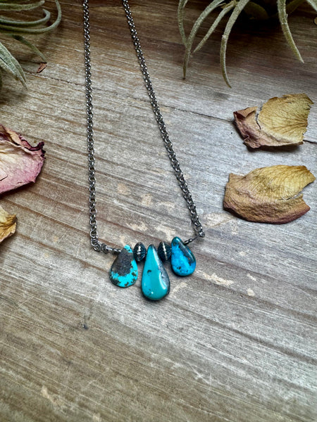 16 inch Blue turquoise and sterling silver pearl
