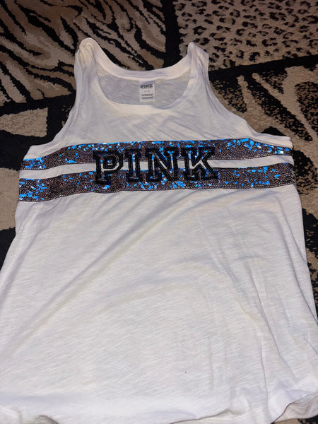 NWOT White VS Pink Sequin Tank-LARGE