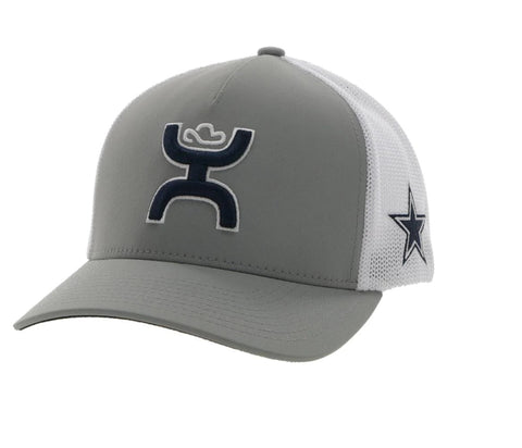 "HOOEY DALLAS" FLEXFIT HAT GREY/WHITE W/ BLUE & WHITE HOOEY LOGO
