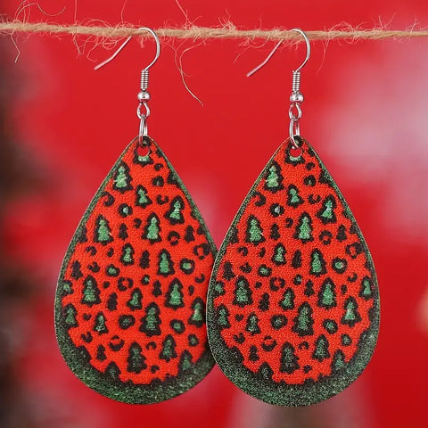 Red/Green Leopard Tree Earrings