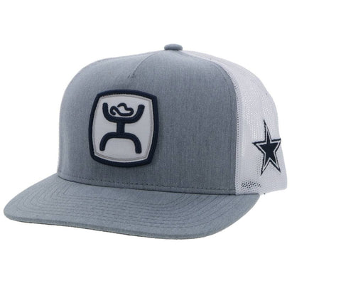 "DALLAS COWBOYS" GREY/WHITE HAT W/ BLUE & WHITE HOOEY PATCH