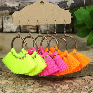 Neon Fringe Tassel Earrings