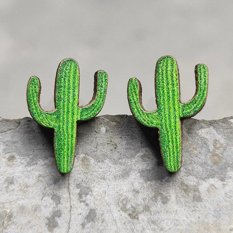 Wooden Cactus Post Earrings