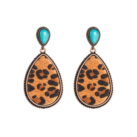 Leopard Hair On Hide Turquoise Post Earrings