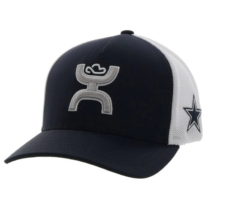 "HOOEY DALLAS" FLEXFIT HAT BLUE/WHITE W/ GREY & WHITE HOOEY LOGO