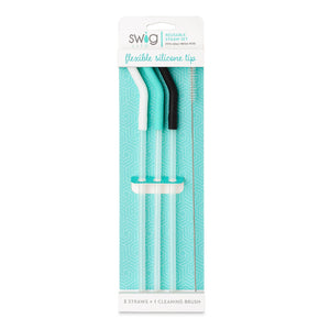 White/Aqua/Black Reusable Straw Set (40oz Mega Mug)