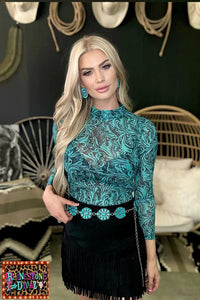 TOOLED IN TURQUOISE TOP