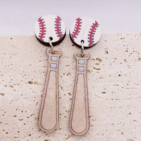 Wooden Baseball & Bat Earrings