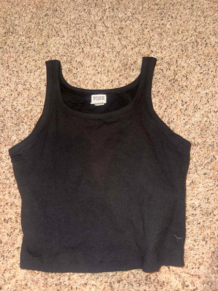 NWOT Black Victoria Secret Crop Tank With Built In Bra-MEDIUM
