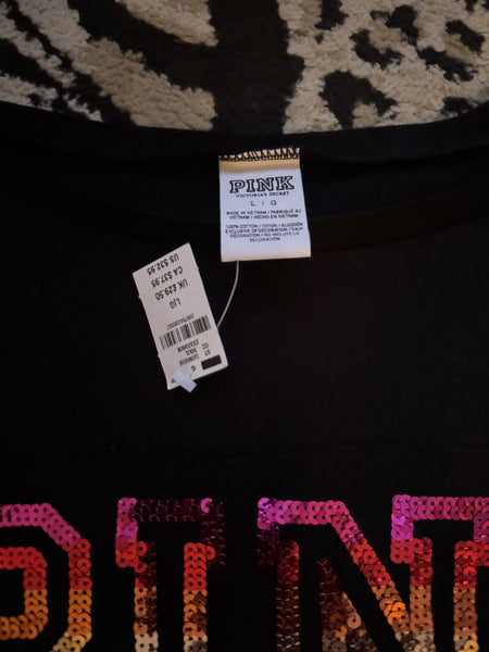 NWT Black vs Pink sunset sequin tee-LARGE