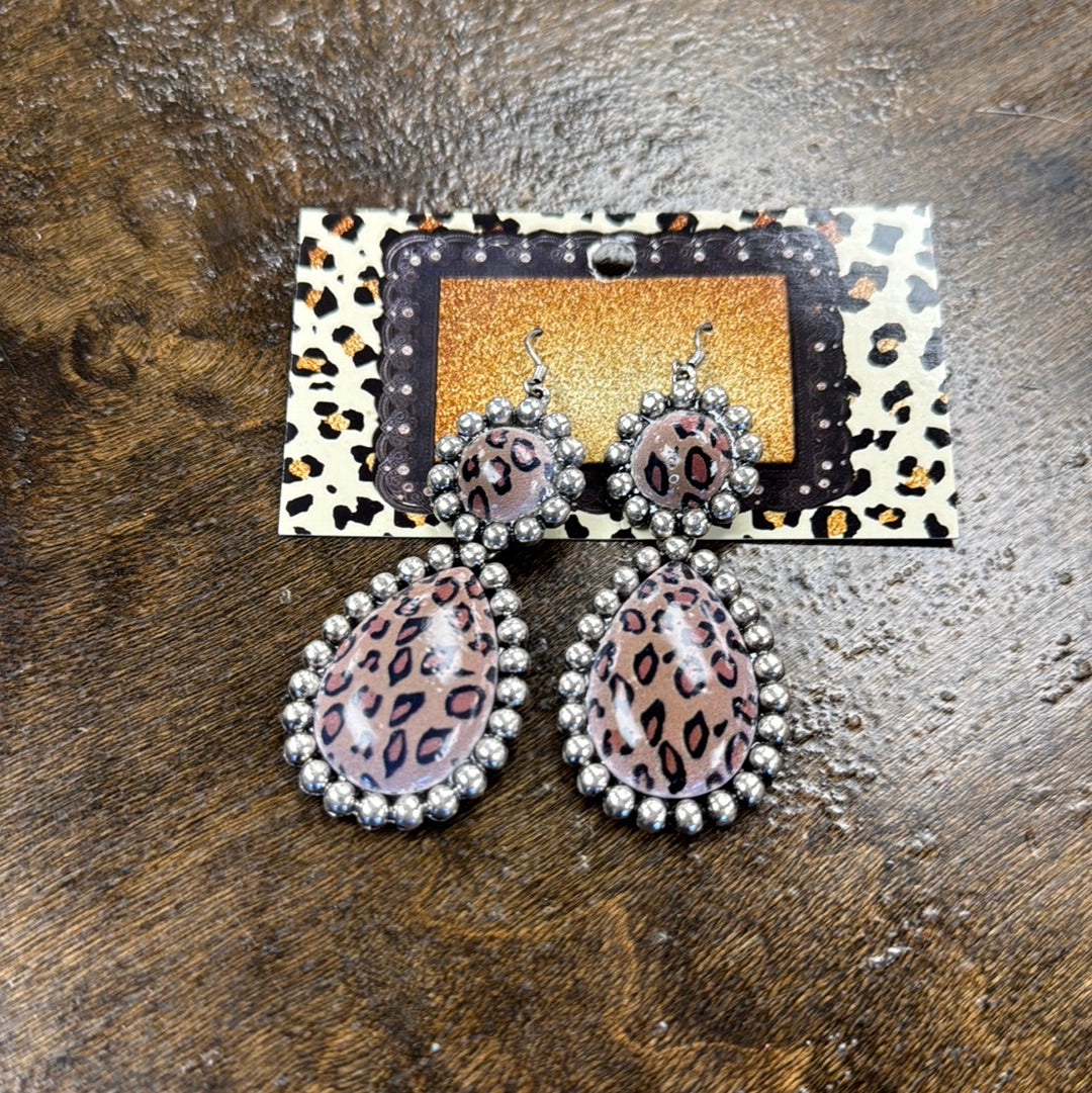 Metal Leopard Tear Drop Earrings