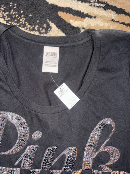 NWT Sequin Pink Black Tee-LARGE