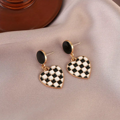 Heart Checkered Post Earrings