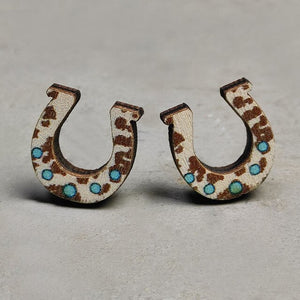 Wooden Horse Shoe Post Earrings