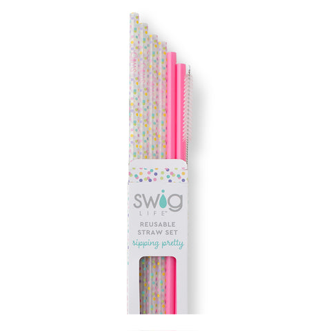 Confetti + Pink Reusable Straw Set