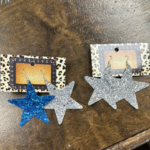 Glitter Faux Leather Star Earrings