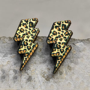 Lightning Bolt Wooden Post Earrings