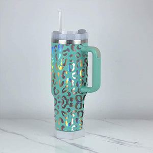 Holographic Teal Leopard Tumbler